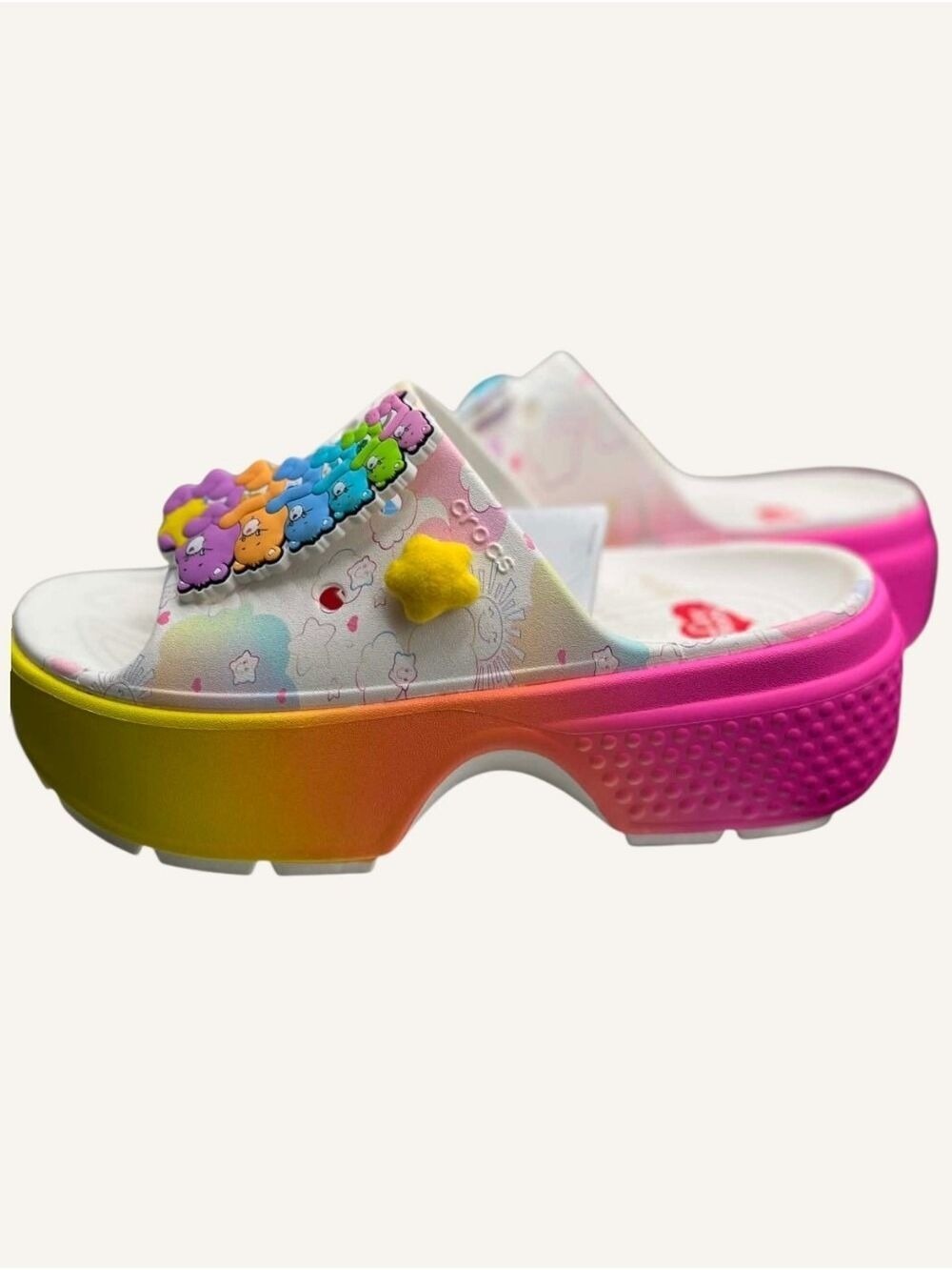 Crocs x Care Bears Stomp Platform Slides W10 Rainbow Y2K NWT - Picture 3 of 11